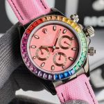 ROLEX Daytona 43MM Quartz Movement Stainless Steel Case Canvas Bracelet Red Watch